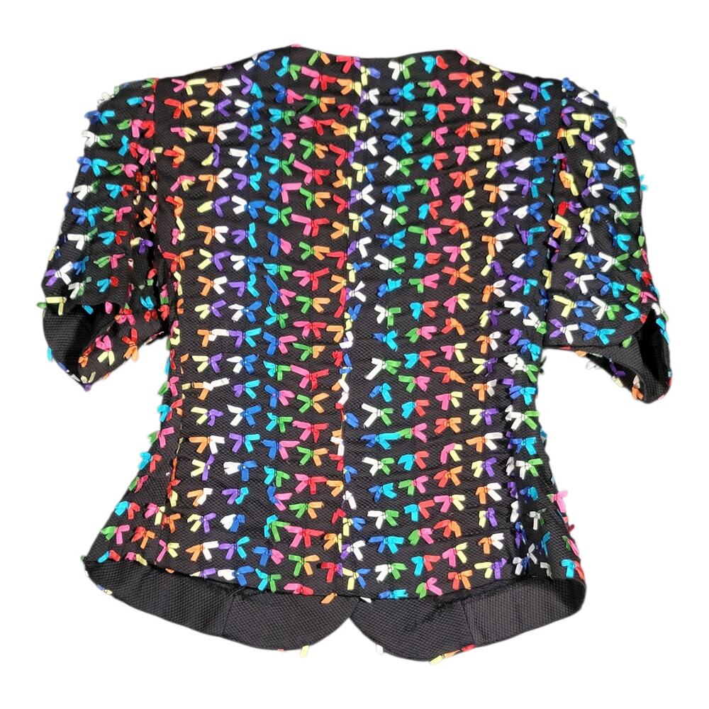 Gay Boyer Vintage Retro 80s 90s Bow Puff Sleeve Blouse Black Pleated Skirt Sz 6 - Picture 4 of 15
